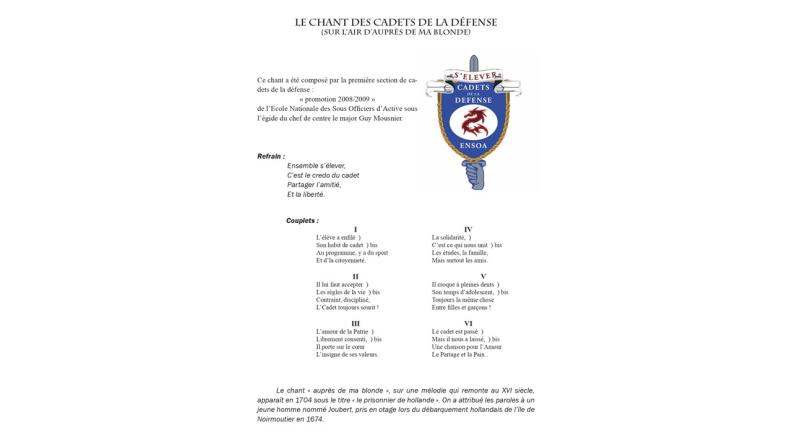 Le chant des cadets de la défense de l'ENSOA