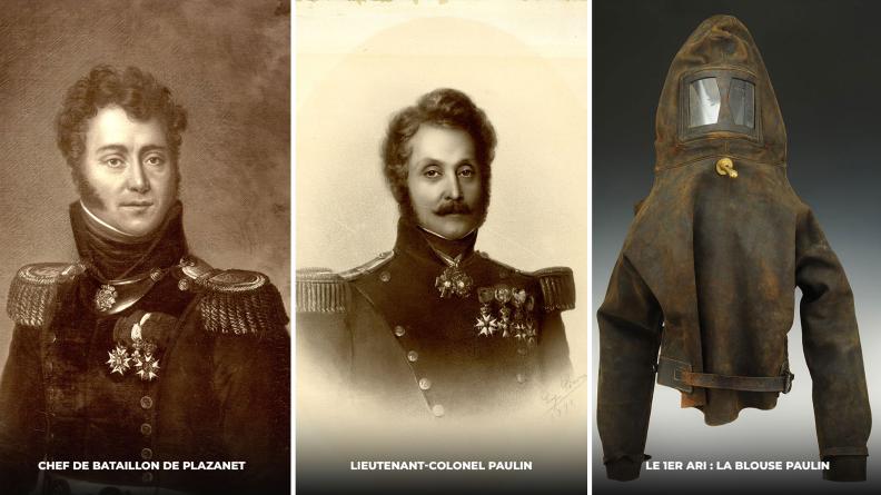 De gauche à droite : Le Chef de Bataillon De Plazanet, le Lieutenant-colonel Paulin, l'ARI Paulin