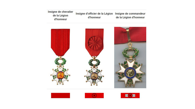 les differents grade de la légion d'honneur