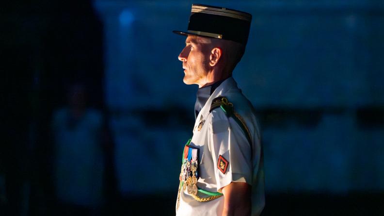 Le chef de corps du RIMaP-P Loïc Wierzbinski lors de la cérémonie de Bazeilles 2023