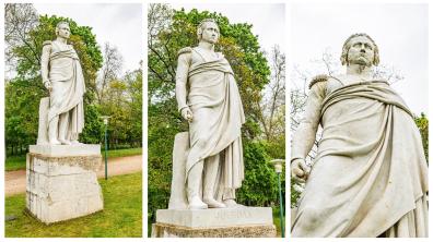  Statue du maréchal Jourdan ; milieu : Vue rapprochée ; gauche : Détail de la partie supérieur