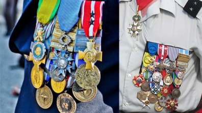 Médailles pendantes portées lors d'une cérémonie.
