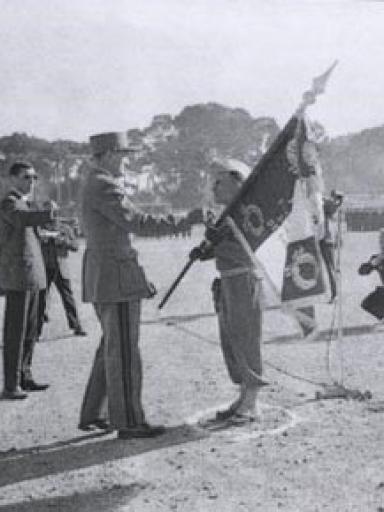 le général ALLARD remet le drapeau au colonel MAREY © EMD